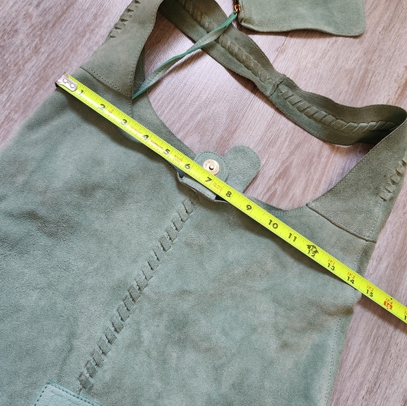 Haute Hippe Suede Leather Sage Green Shoulder Bag Purse & Wallet Boho Sz M - Picture 10 of 16